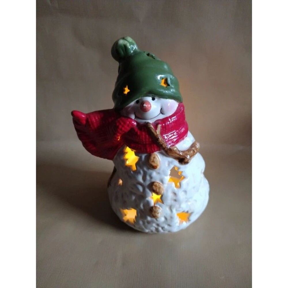 Hallmark snowman with red scarf ceramic tea light candle holder Christmas Decor